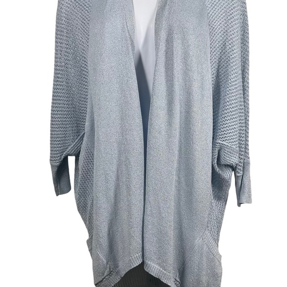 CHICO’S Travelers Collection Women’s Sz 2(L) Blue Sparkle Open Front Sweater - Picture 2 of 8